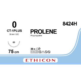 Prolene szwy syntetyczne, niewchłanialne ( Polipropylen monofilamentowy)  36szt. 8424H /  rozm. 0, długość 75cm kolor szwu niebieski, 36mm 1/2 koła igła okrągła CT-1