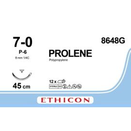 Prolene szwy syntetyczne, niewchłanialne 8648G  7/0, 45cm, 3/8 koła dwuwklęsła 8mm;op. 12szt