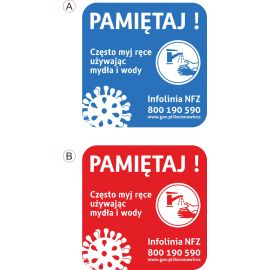 Naklejka na drzwi lub szybę - PAMIĘTAJ! CZĘSTO MYJ RĘCE 30cm x 30cm