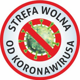 Naklejka na drzwi lub szybę "Strefa wolna od koronawirusa" - okrągła