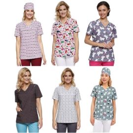 Bluza medyczna damska we wzorki BL 55 - różne rozmiary i wzory
