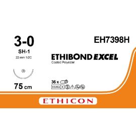 Szew niewchłanialny Ethibond Excel EH7398H ; rozm. 3/0 ; 75cm ; 1/2koła ;igła okrągła SH-1 ; barwiony ;