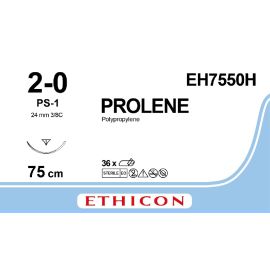 Prolene szwy syntetyczne, niewchłanialne ( Polipropylen monofilamentowy)  36szt. EH7550H /  2/0, długość 75cm kolor szwu niebieski, 24mm 3/8 koła igła odwrotnie tnąca