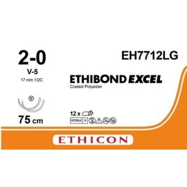 Szew niewchłanialny Ethibond Excel EH7712LG ; rozm. 2/0 ; 75cm ; igła 1/2 koła, 17mm,  V-5 Tapercut ; zielony-biały