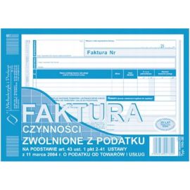 Faktura czynności zwolnionych z podatku VAT - 198-3E