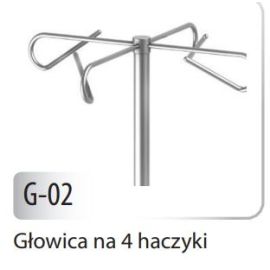 Stojak kroplówki SK-02, głowica G-02 (na 4 haczyki),  regulacja wysokości w zakresie: 1320-2150 mm -  kolumna zewnętrzna z rury ze stali kwasoodpornej