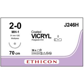 Szew Vicryl  J246H ;  rozm. 2/0 ; igła okrągła, rozwarstwiająca 31mm - 1/2 koła ;70cm fiolet; op. 36