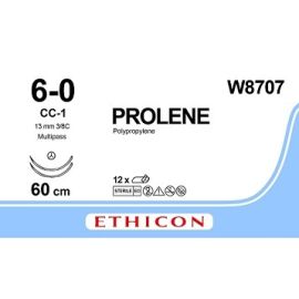 Prolene szwy syntetyczne, niewchłanialne (Polipropylen monofilamentowy)  W8707 - rozm. 6/0 ; igła 13mm okrągła CC z mikroostrzem - 3/8 koła, 60cm niebieski, op.12