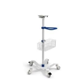 Stojak pod aparaturę medyczną SM-04: 1xadapter do aparatury, 1xkoszyk na akcesoria ze stali malowanej proszkowo 360x160x150 mm, 1xuchwyt do prowadzenia