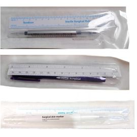 Marker do skóry ze skalą, końcówka 1,0 mm lub końcówka podwójna 1,0 mm i 0,5 mm, fioletowy/atramentowy tusz, sterylny, z linijką