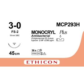 Szew wchłanialny MONOCRYL PLUS  MCP293H; rozm. 3/0 ; bezbarwny ; 45cm, igła FS-2, 19mm 3/8, odwrotnie tnąca (op.36szt)