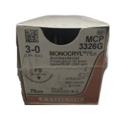 Szew wchłanialny Monocryl Plus MCP3326G rozm. 3/0 ; 70cm ; 3/8koła odwr-tn FS , niebarwiony