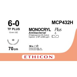 Szew wchłanialny Monocryl MCP432H rozm. 6/0 ; 70cm ; 1/2koła okrągła ;TF PLUS; igła 13mm