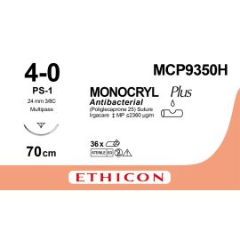 Szew wchłanialny Monocryl Plus  MCP9350H rozm. 4/0 ; 70cm ; 3/8koła odwr-tn PS-1 ; niebarwiony