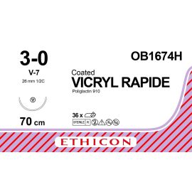 Vicryl RAPIDE szew powlekany syntetyczny, wchłanialny, pleciony (Poliglaktyna 910) OB1674H rozm. 3/0 ; igła 26 mm - 1/2 koła ; dł. 70 cm bezbarwny