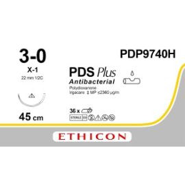 Szew PDS Plus PDP9740H ; rozm. 3/0 ; igła 22 mm - 1/2 koła ; dł. 45 cm ; niebarwiony