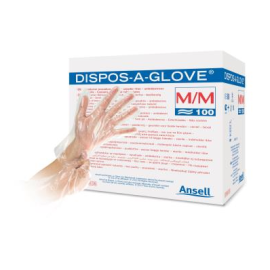 Rękawiczki syntetyczne, folia EVA, sterylne - jedna rękawica w saszetce papierowej, bezpudrowe, transparentne, ANSELL DISPOS-A-GLOVE Sterile Single - op.100 szt.