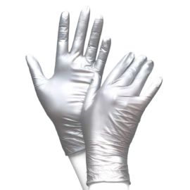 Rękawiczki nitrylowe bezpudrowe, błyszczące, srebrne, Unigloves FANCY Silver - op. 100 szt.