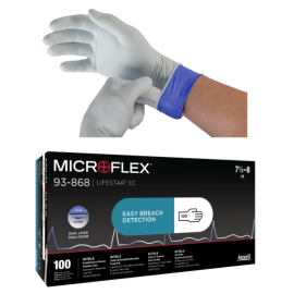 Rękawiczki nitrylowe, dwuwarstwowe, z przedłużonym mankietem, bezpudrowe, ANSELL MICROFLEX® LifeStar EC™ 93-868 - op. 100 szt.