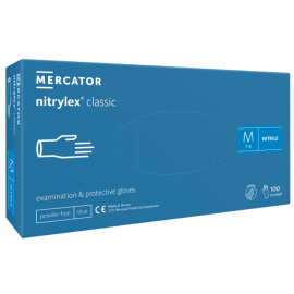 Rękawiczki nitrylowe, bezpudrowe, niebieskie, kategoria III - zwiększona ochrona, teksturowane, Nitrylex Classic TXT, Mercator Medical - op. 200 szt.