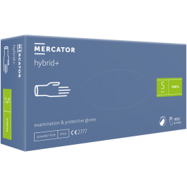 Rękawiczki hybrydowe, bezpudrowe, winyl-nitryl, niebieskie, Hybrid+ Mercator Medical - op. 100 szt.