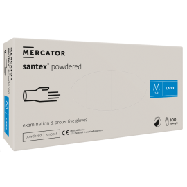 Rękawiczki lateksowe, pudrowane, białe, Santex Powdered, Mercator Medical - op. 100 szt. 