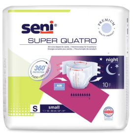 Seni Super Quatro, pieluchomajtki dla dorosłych na rzepy, pampersy na bardzo ciężkie nietrzymanie moczu, na noc, S-XL - op. 10 szt./30 szt.