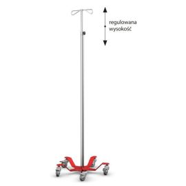 Stojak kroplówki SK-03 z regulacją wysokości  do 2150 mm, KOLUMNA ZEWNĘTRZNA ze stali kwasoodporneJ -  przystosowany do mocowania pompy infuzyjnej oraz dodatkowego osprzętu