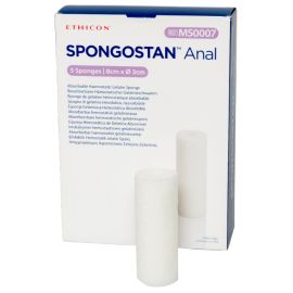 Spongostan Anal 8 cm x ø 3 cm, opatrunek hemostatyczny, gąbka żelatynowa - op. 5 szt./20 szt.