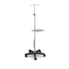 Stojak kroplówki SK-01 z regulacją wysokości w zakresie: 1320-2150 mm, przystosowany do instalacji pompy infuzyjnej + listwa +  półka ze stali