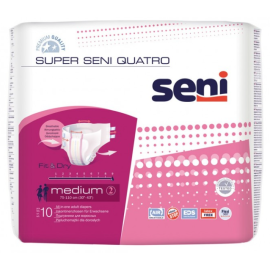 Super Seni Quatro, pieluchomajtki na rzepy, pampersy na bardzo ciężkie nietrzymanie moczu, S-XL - op. 10 szt.
