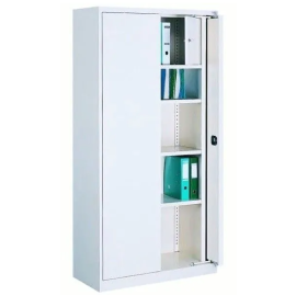 Szafa biurowa z drzwiami chowanymi, 2-drzwiowa, 3 półki + schowek dwudrzwiowy z przegrodą, 1990 mm x 1000 mm x 435 mm, SBM 211 M LX