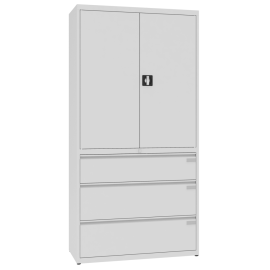 Szafa aktowo-kartotekowa, 2 półki dwudrzwiowe, 3 szuflady (płytka i głębokie), 1990 mm x 1000 mm x 435 mm, SKB 3