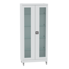 Szafa lekarska, 2-drzwiowa, przeszklone drzwi i półki, kółka jezdne, na leki, SML 102