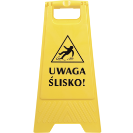 Tablica ostrzegawcza z napisem UWAGA ŚLISKO