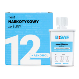 Test narkotykowy wieloparametrowy BISAF, płytkowy, ze śliny, 12 substancji + ALKOHOL, kolektor śliny z pojemnikiem - op. 1 szt.