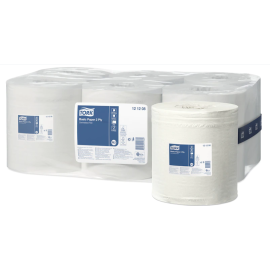 Ręcznik, czyściwo, biały, 2-warstwowy, rolka, M2, makulatura, 18 cm x 27 cm x 121,5 m, Tork Basic Paper 2 Ply Centerfeed Roll - op. 6 szt.
