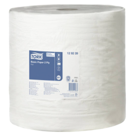 Ręcznik, czyściwo, biały, 2-warstwowy, rolka, W1, makulatura, 36,9 cm x 34 cm x 680 m, Tork Basic Paper 2 Ply - op. 1 szt.