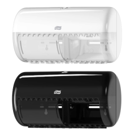 Dozownik do papieru toaletowego na dwie rolki, T4, biały/czarny, Tork Conventional Toilet Roll Dispenser, Evolution