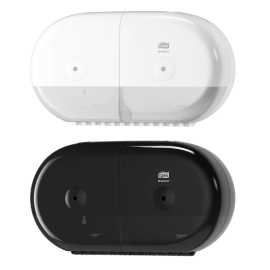 Dozownik do papieru toaletowego SmartOne Mini, na dwa wkłady, T9, biały/czarny, Tork SmartOne Twin Mini Toilet Roll Dispenser, Elevation