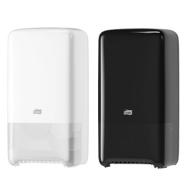 Dozownik do papieru toaletowego na dwa wkłady z funkcją automatycznej zmiany rolki, T6, biały/czarny, Tork Twin Mid-size Toilet Roll Dispenser, Elevation