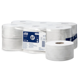 Papier toaletowy Mini Jumbo, 2-warstwowy, T2, 9,1 cm x 20 cm x 180 m, makulatura, biały, Tork Mini Jumbo Toilet Roll Advanced - op. 12 szt.