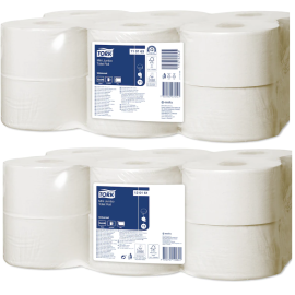 Papier toaletowy Mini Jumbo, 1-warstwowy, T2, 9,4 cm x 20 cm x 240 m, makulatura, biały/jasnoszary, Tork Mini Jumbo Toilet Roll Universal - op. 12 szt.