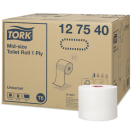 Papier toaletowy Mid-size, 1-warstwowy, T6, 9,9 cm x 135 m, makulatura, biały, Tork Mid-size Toilet Roll 1 Ply, Universal - op. 27 szt.