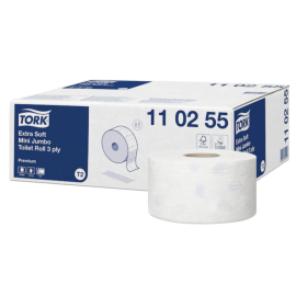 Papier toaletowy Mini Jumbo, 3-warstwowy, T2, 9,7 cm x 20 cm x 120 m, celuloza + makulatura, biały, Tork Extra Soft Mini Jumbo Toilet Roll 3 Ply Premium - op. 12 szt.