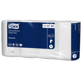 Papier toaletowy w rolce konwencjonalnej, 2-warstwowy, T4, 9,4 cm x 12 cm x 30 m, makulatura, biały, Tork Conventional Toilet Roll, Universal - op. 8 szt.