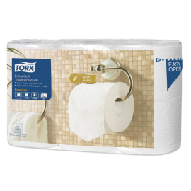 Papier toaletowy w rolce konwencjonalnej, 4-warstwowy, T4, 9,7 cm x 12,5 cm x 19,1 m, celuloza, biały, Tork Extra Soft Toilet Roll 4 Ply, Premium - op. 6 szt.