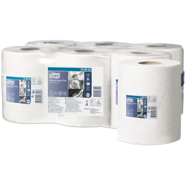 Ręcznik, czyściwo, biały, 2-warstwowy, rolka, M2, celuloza + makulatura, 23,5 cm x 34 cm x 125 m, Tork Wiping Paper Plus Centrefeed Roll - op. 6 szt.