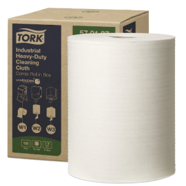 Ręcznik, czyściwo, biały, 1-warstwowy, rolka, W1/W2/W3, włóknina, 31,5 cm x 38 cm x 60,8 m, Tork Industrial Heavy-Duty Cleaning Cloth Combi Roll In Box - op. 1 szt.