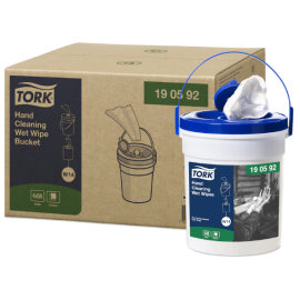 Ręcznik nasączany do rąk, czyściwo, biały, 1-warstwowy, W15-wiaderko, włóknina, 27 cm x 27 cm x 15,7 m, Tork Hand Cleaning Wet Wipe Bucket - op. 1 szt.